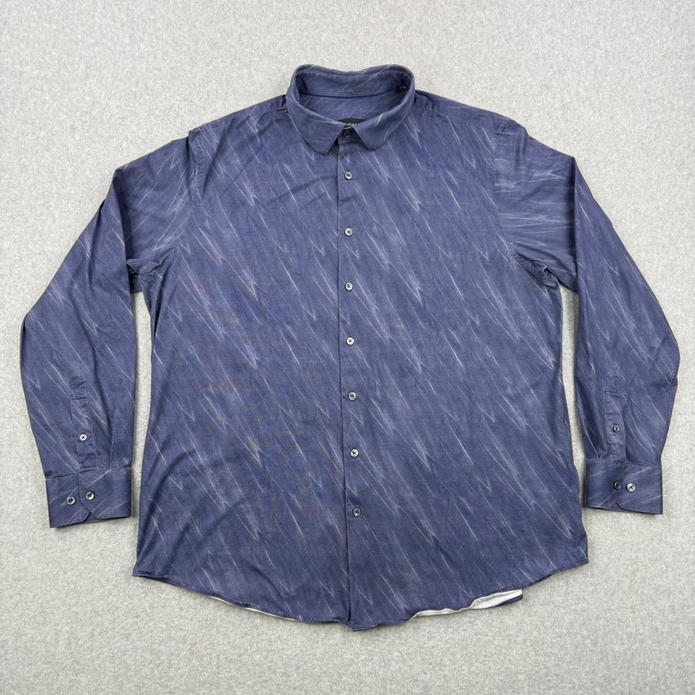 Bugatchi Shirt Mens XXL Blue OoohCotton Tech 8 Way Stretch Long Sleeve Button Up